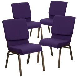 Flash Furniture HERCULES 18.5"W Stacking Church Chair In Royal Purple Fabric - Gold Vein Frame