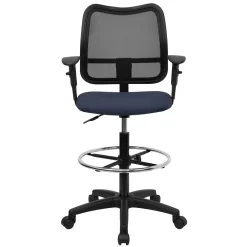 Flash Furniture Mid-Back Navy Blue Mesh Drafting Chair With Adjustable Arms