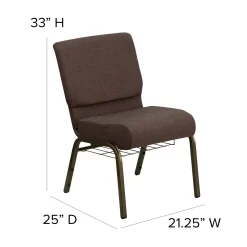 Flash Furniture HERCULES Series 21"W Church Chair In Brown Fabric With Cup Book Rack - Gold Vein Frame -Professional Office Supply Store 0619e1b206d50f94b4609bd1ea927f684f34797f square200997 8