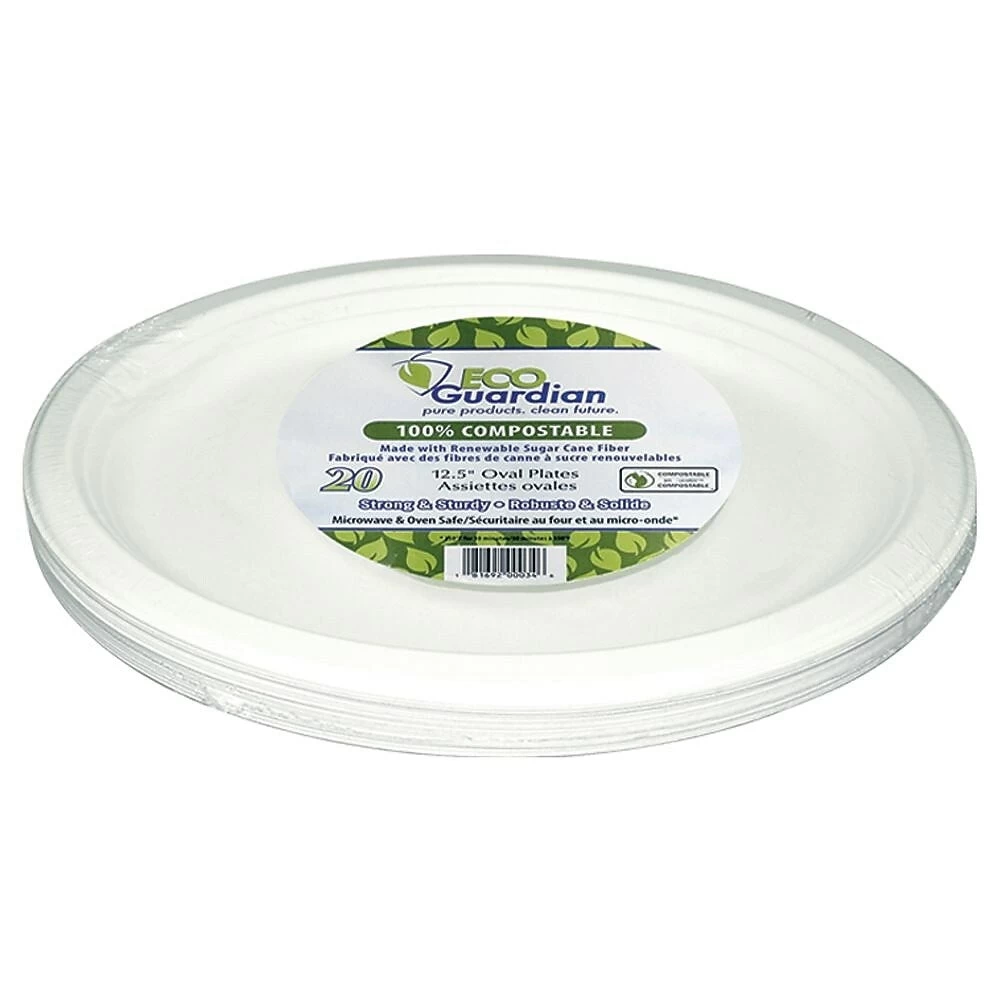 Eco Guardian Compostable Bagasse Oval Plates, Retail Packaging, 12.5", 240 Pack (EG-N-A030-S20) 1 Eco Guardian Compostable Bagasse Oval Plates, Retail Packaging, 12.5", 240 Pack (EG-N-A030-S20)