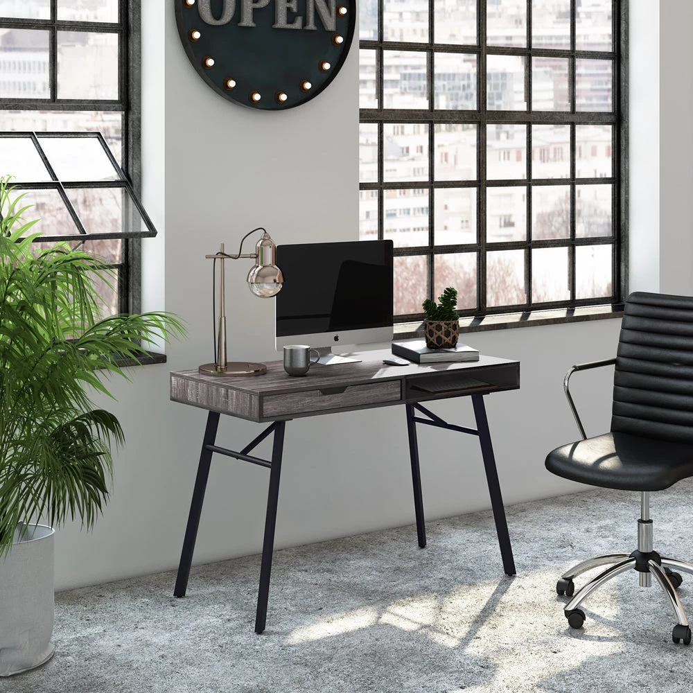 CorLiving Auston 47"W Wood Grain Finish Desk - Grey 2 CorLiving Auston 47"W Wood Grain Finish Desk - Grey - Image 2