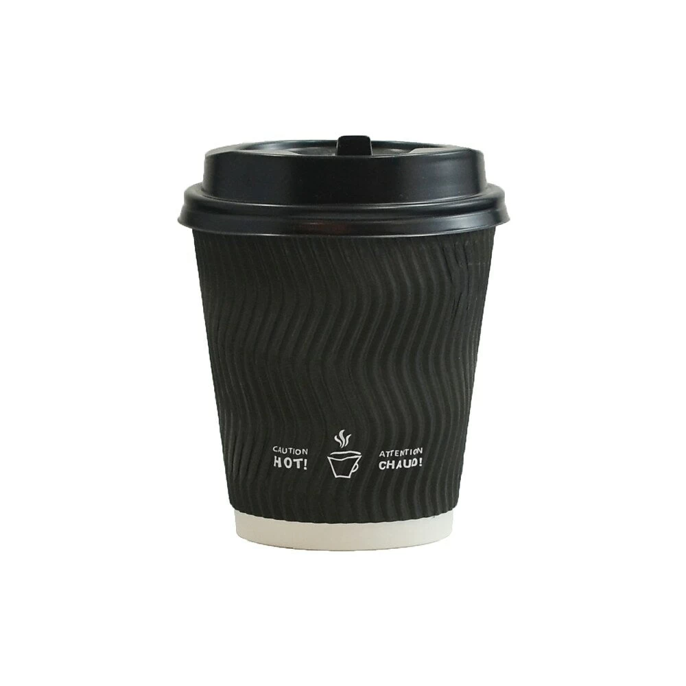 Tannex Double Wall Paper Hot Cups And Lids Combo - 10oz - Black Ripple - 100 Pack 1 Tannex Double Wall Paper Hot Cups And Lids Combo - 10oz - Black Ripple - 100 Pack