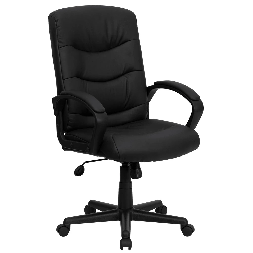 Flash Furniture Mid-Back Black Leather Executive Swivel Chair With Three Line Horizontal Stitch Back & Arms 2 Flash Furniture Mid-Back Black Leather Executive Swivel Chair With Three Line Horizontal Stitch Back & Arms - Image 2