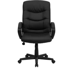 Flash Furniture Mid-Back Black Leather Executive Swivel Chair With Three Line Horizontal Stitch Back & Arms