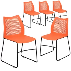 Flash Furniture HERCULES Series Orange Stack Chair With Air-Vent Back & Black Powder Coated Sled Base