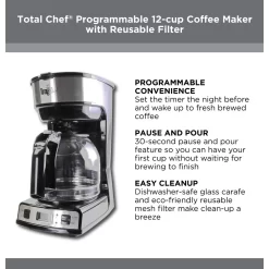 Total Chef Programmable Coffee Maker - Black And Stainless Steel 10 Total Chef Programmable Coffee Maker - Black And Stainless Steel -Professional Office Supply Store 1b51b19b9ed0a947f65349c704a523b3c004e1ec square3019187 4