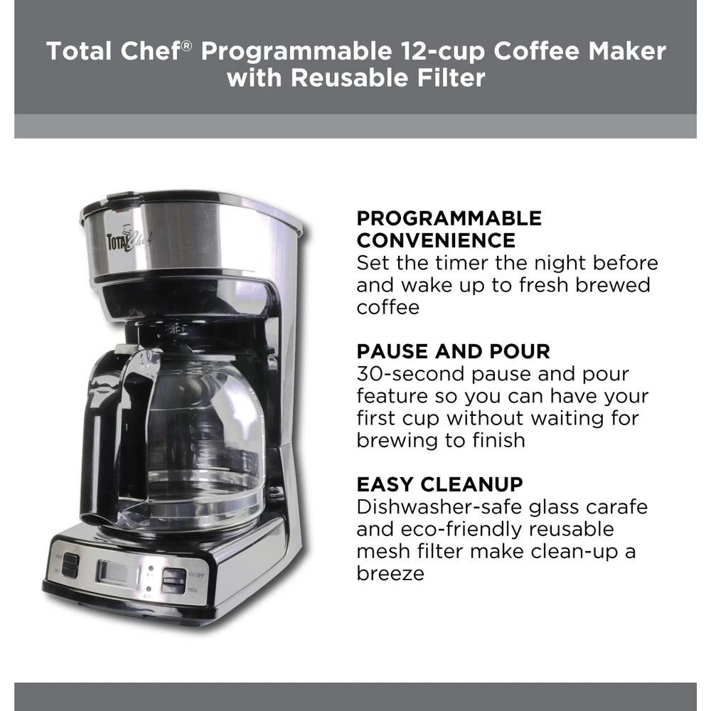 Total Chef Programmable Coffee Maker - Black And Stainless Steel 4 Total Chef Programmable Coffee Maker - Black And Stainless Steel - Image 4