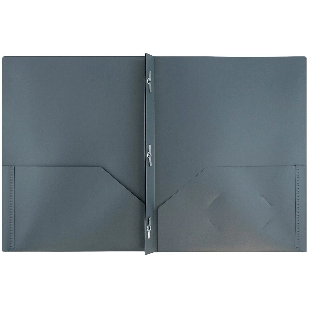 JAM Paper Plastic POP 2-Pocket Clasp School Folder With Prong Clip Fasteners, Grey, 12 Pack 2 JAM Paper Plastic POP 2-Pocket Clasp School Folder With Prong Clip Fasteners, Grey, 12 Pack - Image 2
