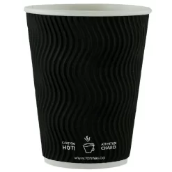 Tannex Double Wall Ripple Paper Coffee Cup, 12oz/360ml, Black, 500 Pack
