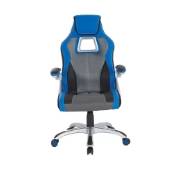 OSP Designs Silver Base Race Chair, Charcoal Grey With Blue Trim (RCS28736-EC2BL)