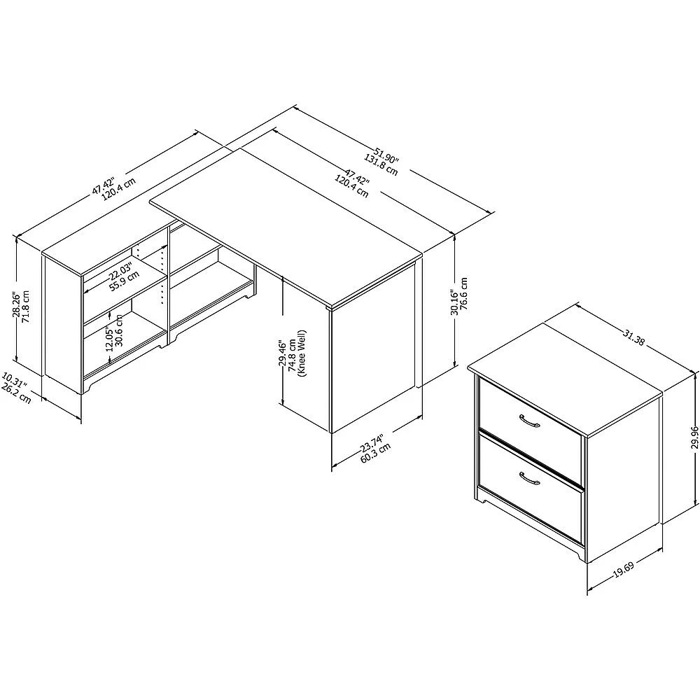 Bush Furniture Cabot 52"W Sit To Stand Corner Bookshelf Desk With File Cabinet, Espresso Oak (CAB056EPO) 4 Bush Furniture Cabot 52"W Sit To Stand Corner Bookshelf Desk With File Cabinet, Espresso Oak (CAB056EPO) - Image 4