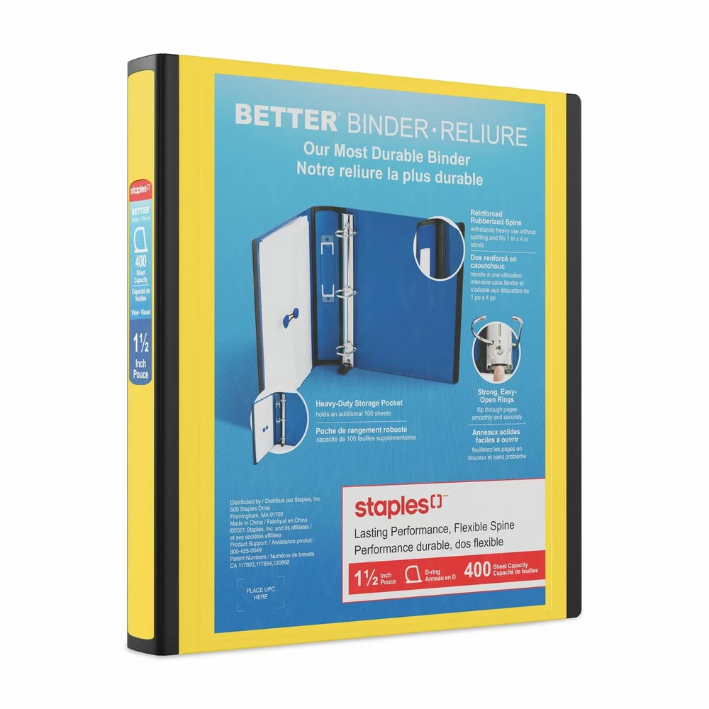 Staples Better Binder - 1-1/2" - Yellow 1 Staples Better Binder - 1-1/2" - Yellow