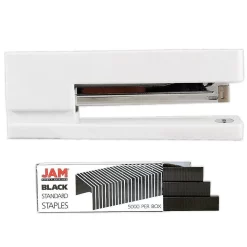 JAM Paper Office & Desk Sets, Stapler Pack Of Staples, White And Black (3375WHBK)