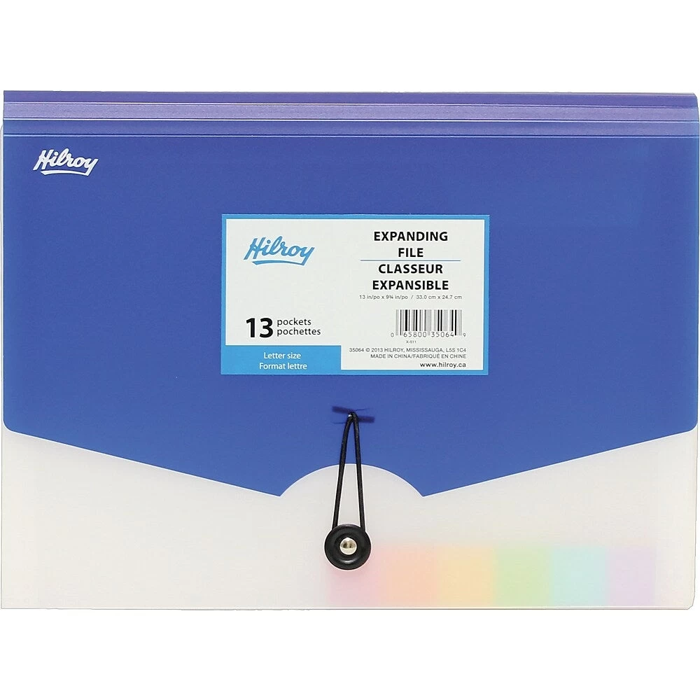 Hilroy 13 Pocket Expanding File, Elastic Closure, Letter Size, Assorted Colours 1 Hilroy 13 Pocket Expanding File, Elastic Closure, Letter Size, Assorted Colours