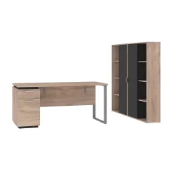 Bestar Aquarius 3-Piece Computer Desk And Two Bookcases - Rustic Brown & Graphite