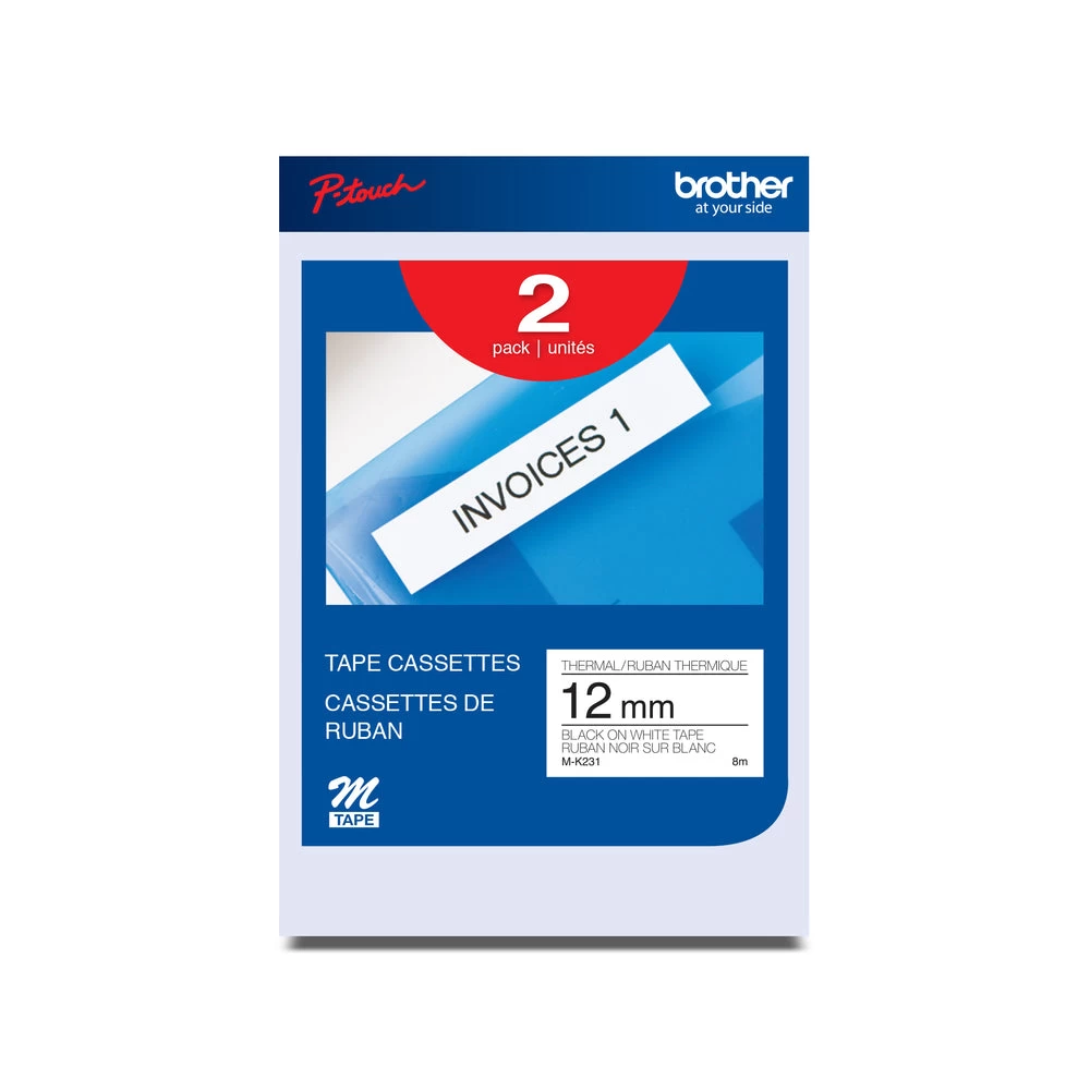 Brother Genuine MK2312PK Black On White Non-Laminated Tape For P-touch Label Makers - 12 Mm Wide X 8 M Long - 2 Pack 1 Brother Genuine MK2312PK Black On White Non-Laminated Tape For P-touch Label Makers - 12 Mm Wide X 8 M Long - 2 Pack