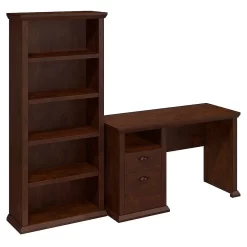 Bush Yorktown Single Pedestal Desk And Bookcase, Antique Cherry