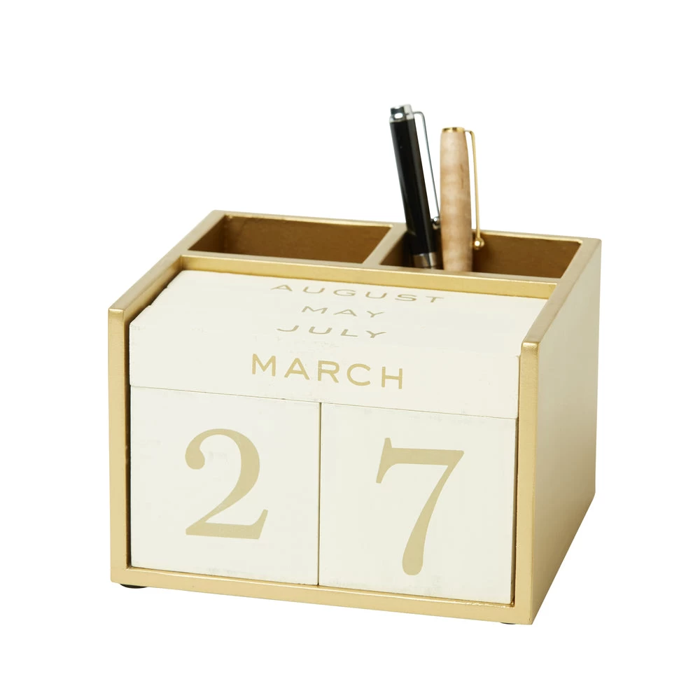 Martha Stewart Perpetual Calendar With Pencil Cup - Gold & Beige 5 Martha Stewart Perpetual Calendar With Pencil Cup - Gold & Beige - Image 5