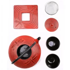 Tao Tea Leaf Large Cast Iron Tea Pot With Stand And 2 Cups, Loose Leaf, 0.8L, Red -Professional Office Supply Store 29d6044dce99806db33b18986e3f09f950514cea square1474085 4