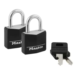 Master Lock 30mm Wide Covered Aluminum Padlock, Keyed A-Like, 2 Pack