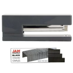 JAM Paper Office & Desk Sets, Stapler Pack Of Staples, Grey And Black (3375GYBK)