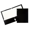 JAM Paper 2 Pocket Laminated Glossy 3 Hole Punched School Folders, Black, 25 Pack