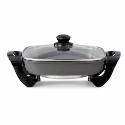 Kenmore Non-Stick Electric Skillet With Glass Lid - 12" X 12" - Black And Grey