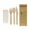 Globe Commercial Products Compostable Wooden Cutlery - 6.5" Knife - Fork - Spoon And Napkin In Paper Bag - 500 Pack