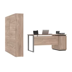 Bestar Aquarius 3-Piece Computer Desk And Two Bookcases - Rustic Brown & Graphite -Professional Office Supply Store 535db78c899dd588d4474555e77b59c56a2c346f square2981630 3