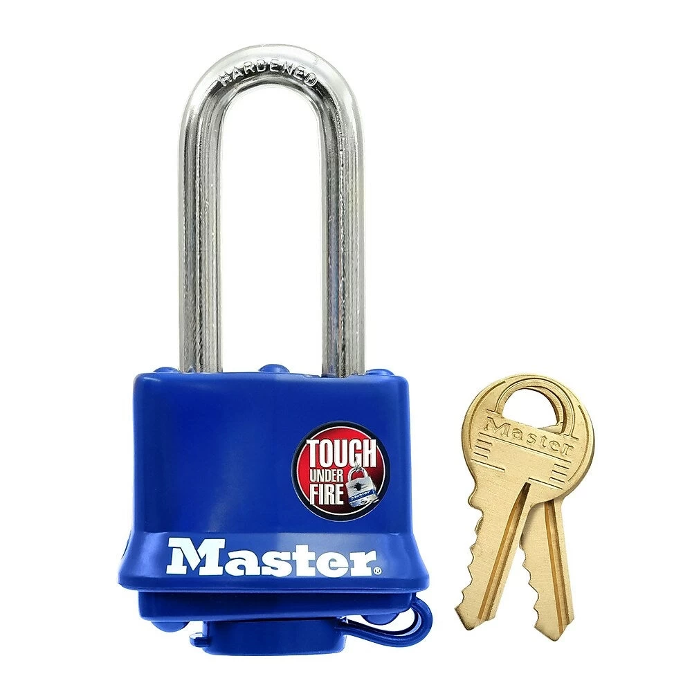 Master Lock 40mm Wide Blue Covered Laminated Steel Pin Tumbler Padlock With 2" Shackle 1 Master Lock 40mm Wide Blue Covered Laminated Steel Pin Tumbler Padlock With 2" Shackle