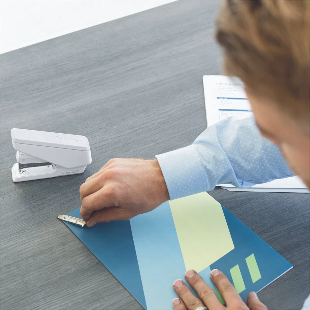 Fellowes LX840 Half Strip EasyPress Antimicrobial Stapler - White 9 Fellowes LX840 Half Strip EasyPress Antimicrobial Stapler - White - Image 9