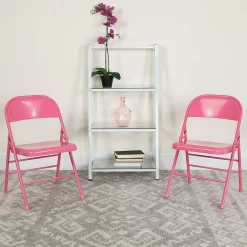 Flash Furniture HERCULES ColourBURST Series Bubblegum Pink Triple Braced & Double-Hinged Metal Folding Chair