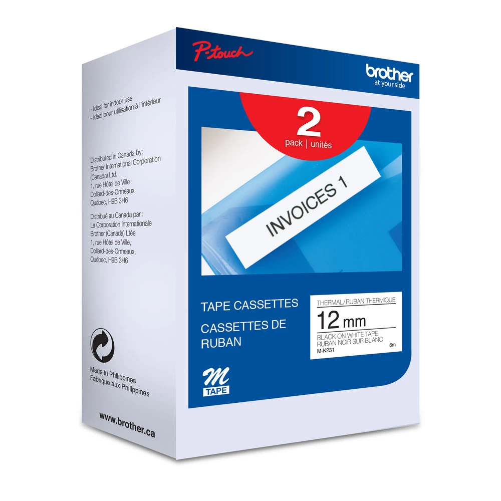 Brother Genuine MK2312PK Black On White Non-Laminated Tape For P-touch Label Makers - 12 Mm Wide X 8 M Long - 2 Pack 2 Brother Genuine MK2312PK Black On White Non-Laminated Tape For P-touch Label Makers - 12 Mm Wide X 8 M Long - 2 Pack - Image 2
