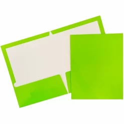JAM Paper 2 Pocket Laminated Glossy Presentation Folders, Lime Green, 25 Pack
