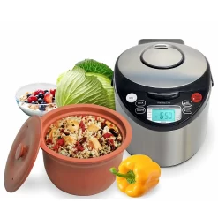 Vitaclay Smart Organic Multicooker With High-Fired Clay Pot, Oval 6 Cup, 3.2 Qt, Black & Stainless Steel