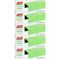 JAM Paper Standard Size Colourful Staples, Green, 5 Pack (335grg)