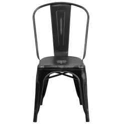 Flash Furniture Distressed Black Metal Indoor-Outdoor Stackable Chair