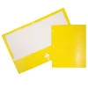 JAM Paper Glossy 2 Pocket 3 Hole Punched Folders, Yellow, 50 Pack