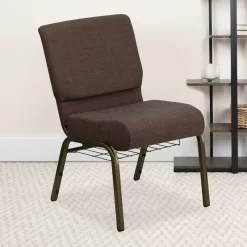 Flash Furniture HERCULES Series 21"W Church Chair In Brown Fabric With Cup Book Rack - Gold Vein Frame -Professional Office Supply Store 9543d9ce6c5d87296aa4ef731d733c85cf494a07 square200997 7