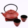 Tao Tea Leaf Large Cast Iron Tea Pot With Stand And 2 Cups, Loose Leaf, 0.8L, Red