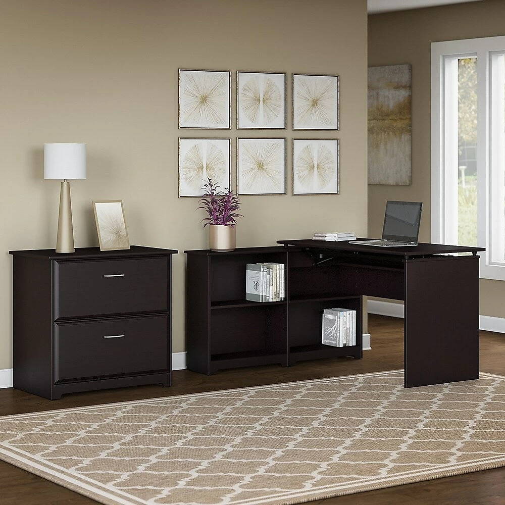 Bush Furniture Cabot 52"W Sit To Stand Corner Bookshelf Desk With File Cabinet, Espresso Oak (CAB056EPO) 5 Bush Furniture Cabot 52"W Sit To Stand Corner Bookshelf Desk With File Cabinet, Espresso Oak (CAB056EPO) - Image 5