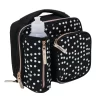 Travelway Insulated Polka Dot Polyester Lunch Bag With Rose Gold Zippers - Black