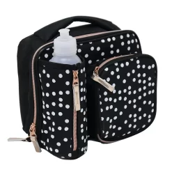 Travelway Insulated Polka Dot Polyester Lunch Bag With Rose Gold Zippers - Black