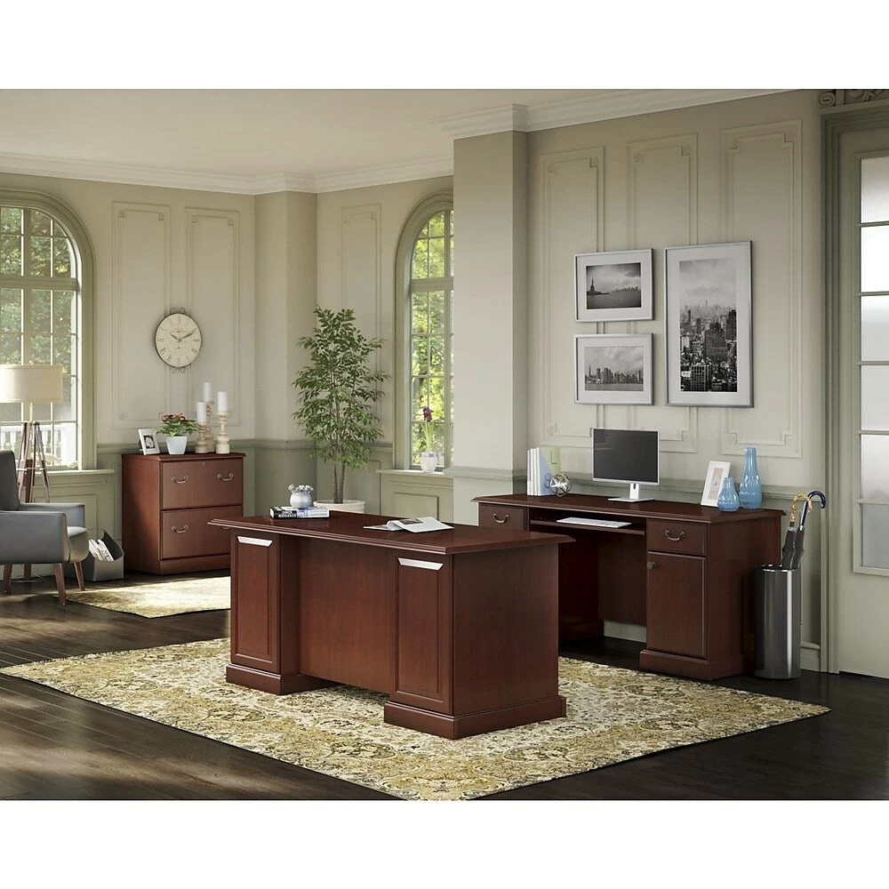 Kathy Ireland Office By Bush Furniture Bennington Manager's Desk With Credenza And Lateral File, Harvest Cherry (BNT004CS) 2 Kathy Ireland Office By Bush Furniture Bennington Manager's Desk With Credenza And Lateral File, Harvest Cherry (BNT004CS) - Image 2