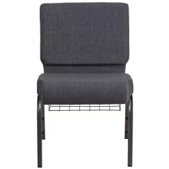 Flash Furniture HERCULES Series 21"W Church Chair With Book Rack & Silver Vein Frame - Dark Grey Fabric