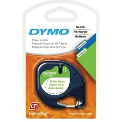 DYMO LetraTag Label Tape, 12mm, Black On White, Paper