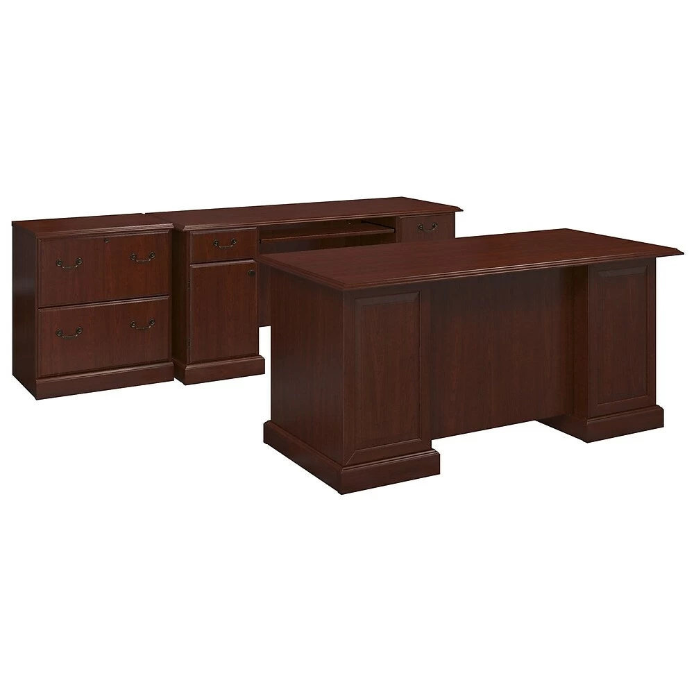 Kathy Ireland Office By Bush Furniture Bennington Manager's Desk With Credenza And Lateral File, Harvest Cherry (BNT004CS) 1 Kathy Ireland Office By Bush Furniture Bennington Manager's Desk With Credenza And Lateral File, Harvest Cherry (BNT004CS)
