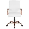 Flash Furniture Mid-Back Leather Executive Swivel Chair With Rose Gold Frame & Arms - White