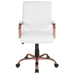 Flash Furniture Mid-Back Leather Executive Swivel Chair With Rose Gold Frame & Arms - White