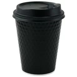 Tannex Double Wall Paper Hot Cups And Lids Combo - 10oz - Black Diamond - 100 Pack